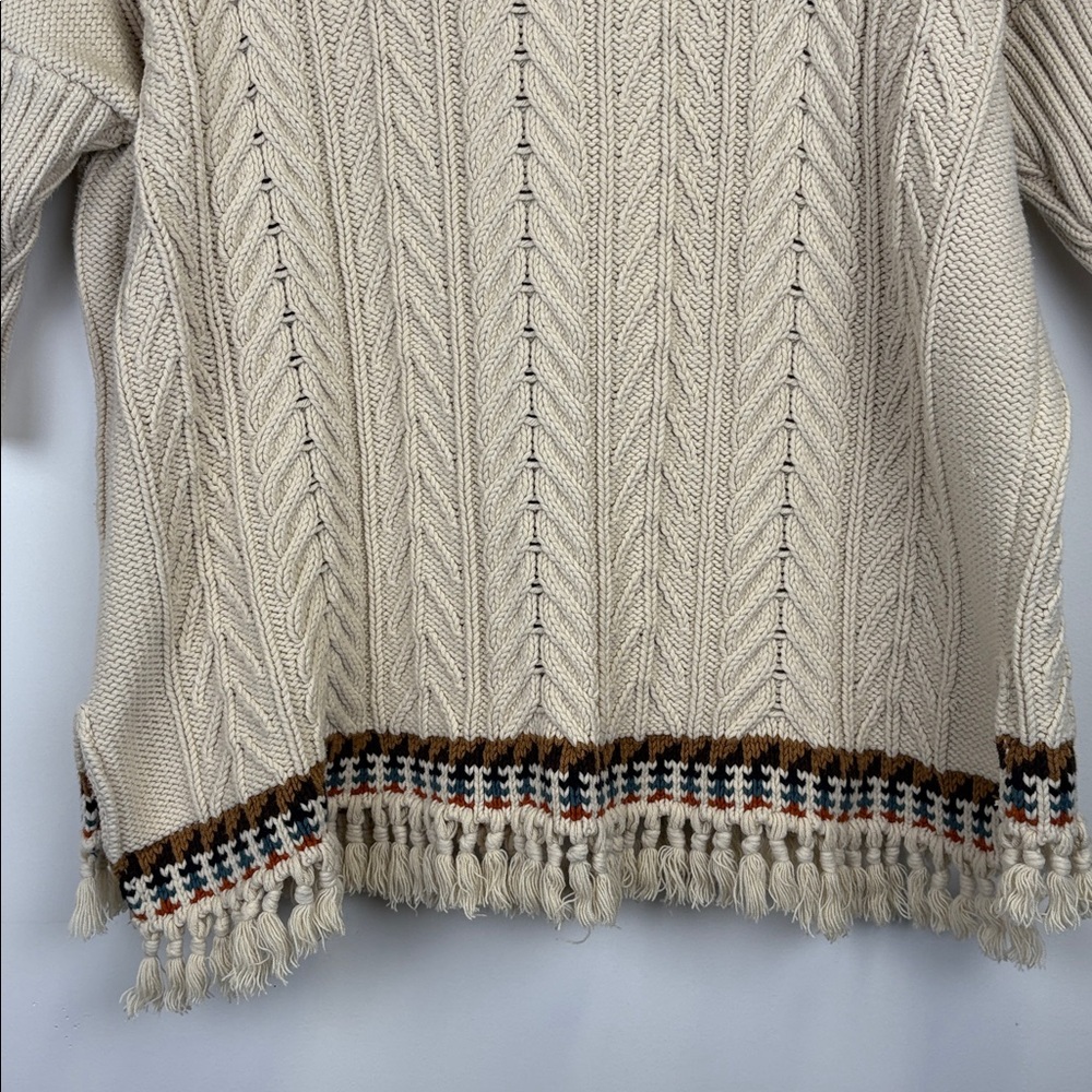 Chaser Cream Cable Knit Sweater Fringe Hem Boho Southwestern Size large - Picture 8 of 9